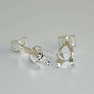 5mm Round Snap Tite Sterling Silver Earring Settings 4P  