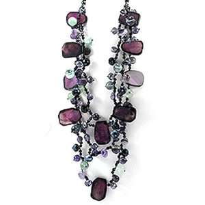   Statement Necklace with Agate, Amethyst, Onyx, Crystal Glass, Fluorite