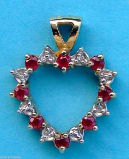 Reversible Heart Pendant w/ 8 each Rubies, Sapphires, Diamonds   14K 