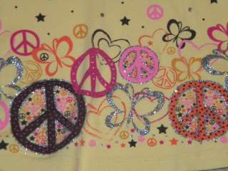 LOT GIRLS SPARKLY ROCK PEACE SIGN SHIRT PINK & JEAN SHORTS SIZE L 10 