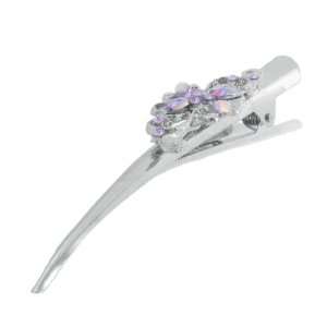 Rosallini Sliver Tone Plastic Carve Flowers Artificial Crystal Hairpin 