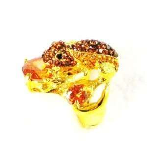  Topaz and Citron Color Crystal Stone Frog Goldtone Ring 