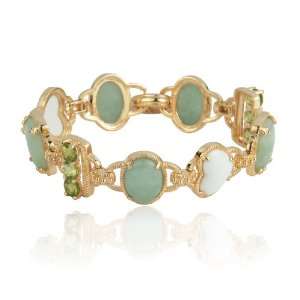 Yellow Gold Plated Sterling Silver Green Jade, White Agate Hearts and 