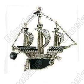 Vintage Diamante Drop Dlaze Sailing Ship Brooch Pin 5720  