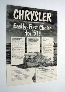 Chrysler Marine Engines engine motor boat yacht 1951 Ad  