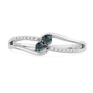 Platinum Plated Sterling Silver Blue And White Round Diamond Promise 