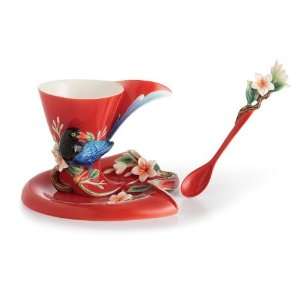    Franz Porcelain Joyful Magpie Cup Saucer Spoon