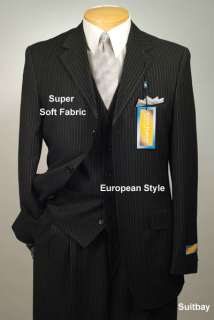 48L Suit STEVE HARVEY 3 Piece Black Pin Stripe   XH74  