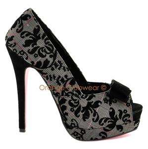   Librarian Tweed Platform High Heels Floral Pumps Retro Shoes  