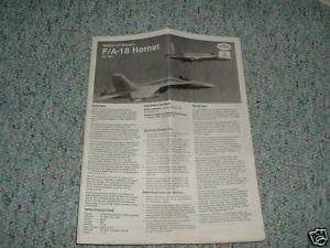 Testors Kit 692 F/A 18 Hornet Instructions A.  