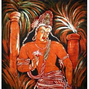 Ajanta Avalokitesvara   Batik Painting On Cotton 