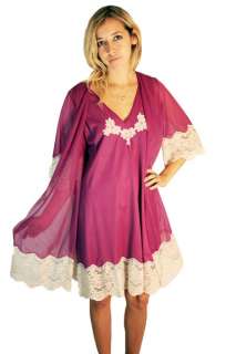 VTG 60s 70s Purple W/Lace Babydoll Slip Dress W/Robe S  