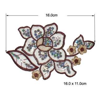 Brown Embroidered Flower Sequins Lace Applique Trim  