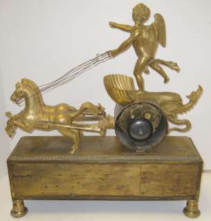 French Empire Period Chariot Form Bronze Mantel Clock  