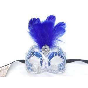  Blue Silver Ciuffo Corto Star Feather Venetian Masquerade 