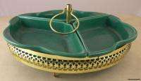 VINTAGE BRASS LAZY SUSAN w/ 3 GREEN SECTIONS WHITTFRED  