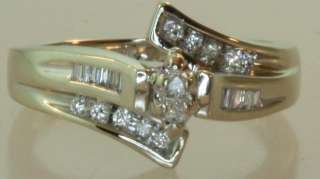14k white gold .30ct marquise diamond engagement ring antique estate 