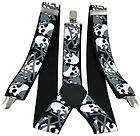 Black, White, Gray Skull & Crossbones Suspenders Braces