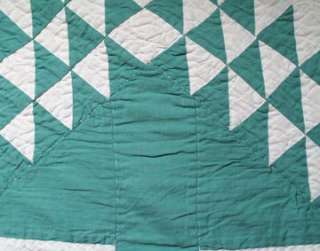 ANTIQUE QUILT 1850s GREEN and WHITE PINE TREE QUILT  