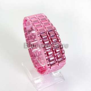 Fashion Pink Lava Iron Samurai Metal LED Faceless Bracelet Lady Men 