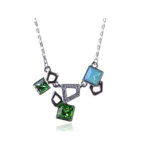 Funky Fun Green Opal Geometric Square Shapes Swarovski Crystal Pendant 