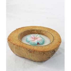 Scented Candle (Set of 2)   Frangipani Blue in Coconut Shell; Handmade 