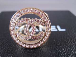 Auth CHANEL 10P Gold Wire Circle Crystal CC Ring Rare  
