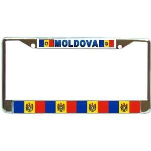  Moldova Flag Chrome Metal License Plate Frame Holder 