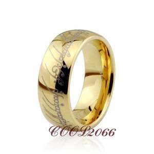 8mm COOL 18K Gold Plated Lord Of The Rings Tungsten Carbon Ring CW2 