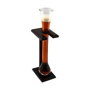  Half Yard of Ale Beer Glass with Wood Stand Kitchen 