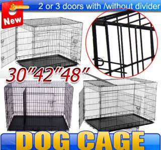 New 42 Dog Cage Folding Metal Dog Crate 3 doors Pet Kennel Portable W 