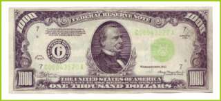 1000 Dollar Bill Note FRN Federal Reserve Note 1934 Choice Very Fine 