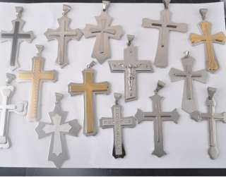 Wholesale 14 pairs stainless steel cross pendants/P 974  