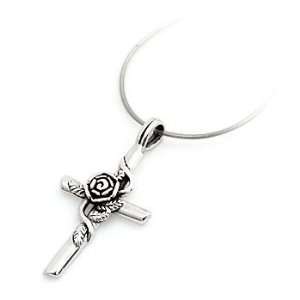  Exquisite Rose Leaf Holy Cross Sterling Silver Pendant 