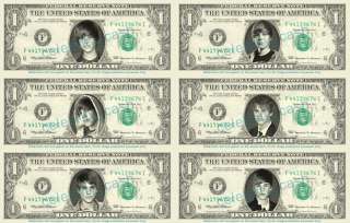Justin Bieber Dollar Bill Set   Includes 6 Dollars  