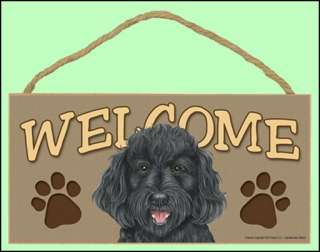 Labradoodle Dog (Black) 10 x 5 Wooden Welcome Sign  