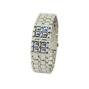 Lady Desgin Carbonized Steel LED Binary Wrist Watch Silver With Blue 