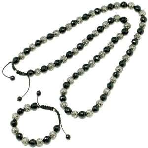 Shamballa Inspired Style 36 Inch 12 mm Black Onyx and Crystal Ball 