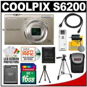  Nikon Coolpix S6200 Digital Camera (Silver) with 16GB Card 