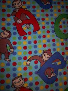 NEW Curious George Fleece Baby Blanket monkey dots ABCs throw shower 
