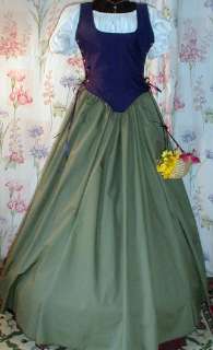 WENCH PEASANT RENAISSANCE DRESS BLUE BODICE AND SAGE GREEN SKIRT 