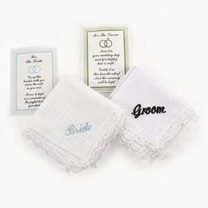 Embroidered Bride & Groom Handkerchief Set   Party Themes 