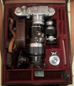 Vtg LEICA 1948 ERNST LEITZ Wetzlar DRP 35MM Camera W/Case 4 Lenses 