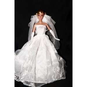  Elegant White Wedding Gown, Handmade to Fit the Barbie 