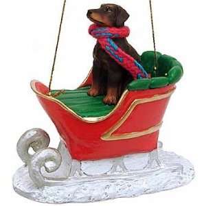  Red Uncropped Dobie in a Sleigh Christmas Ornament