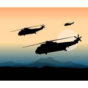 War Action at the Front with Helicopters   Peel and Stick Wall Decal 