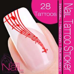  Nail Tattoo Sticker Music / Notes   red Beauty