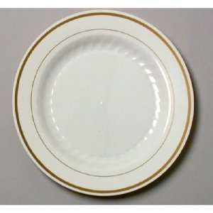 WNA Masterpiece Plastic Plates, 10 1/4in, Ivory w/Gold Accents, Round 