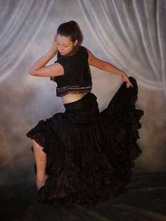 We3 Belly Dance Tribal Gypsy Black Velvet Lace Reversible Vest with 