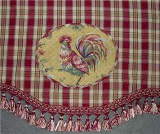 Scalloped VALANCE Country Rooster Toile Red Plaid Trim  